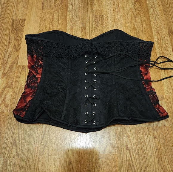 Corsettery steel bonded lace red and black corset - Picture 2 of 10